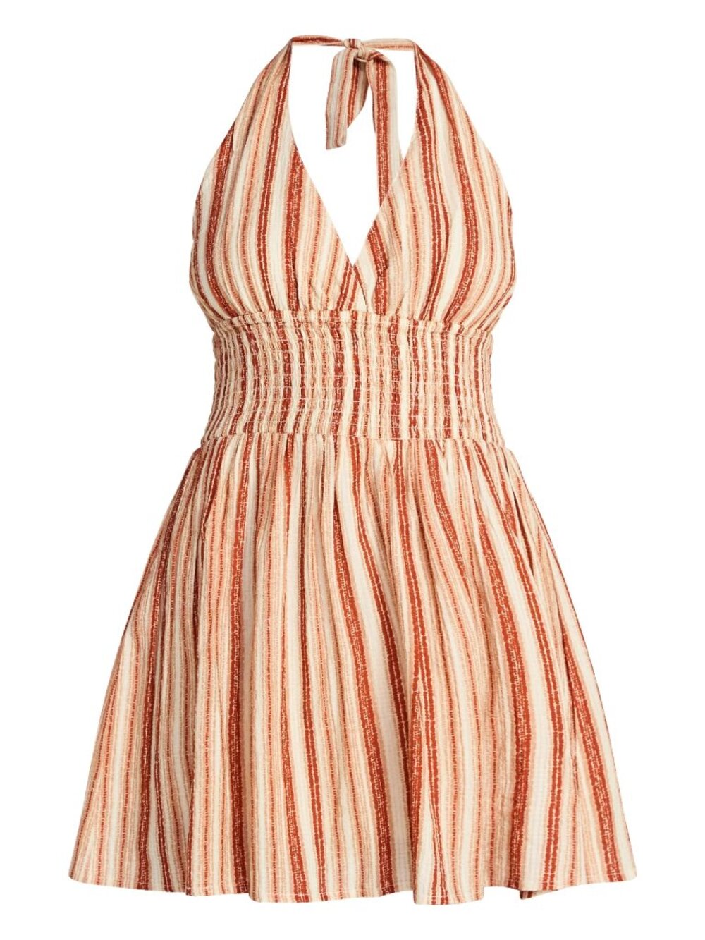 No Boundaries Smocked Cotton Halter Mini Romper Dress